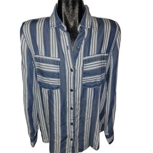 Standard Grace Blue and White Striped Button-Up Shirt Size S